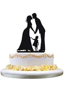 EFfBO P[L gbp[̃VGbgVYLXԉłƏȏ̎q̖ Kaishihui Wedding Cake Topper Silhouette Groom kiss Bride with little Girl daughter