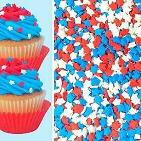 CakeSupplyShop Celebrations Sprinkle Deco Patriotic 4th of July Independence Day Memorial labor Veterans Day Red White & Blue Edible Sugar Star Sprinkles for Cakes and Cupcakes Decoration Toppers 4 oz