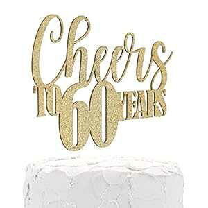 NANASUKO 60΂̒a/LOP[Lgbp[ - 60΂Ɋt - ʃS[hOb^[Av~Ai č NANASUKO 60th Birthday/Anniversary Cake Topper - Cheers to 60 Years - Double Sided Gold Glitter, Premium Qualit
