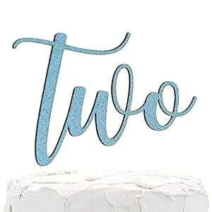 NANASUKO 2΂̒aP[Lgbp[ - 2 - ʃxr[sNOb^[ - v~Ai č NANASUKO 2nd Birthday Cake Topper - Two - Double Sided Baby Pink Glitter - Premium Quality Made in USA