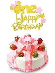 ZOIN Ob^[ S[h sN 1 P[Lgbp[ ̎qp ŏ̒a ~j[ p[eB[ P[L fR[V ZOIN Glitter Gold Pink One Cake Topper for Girls First Birthday Minnie Party Cake Decorations