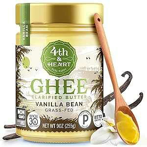 4th & Heart ojr[OXtFbhM[A9IXAPgAqn炿AуJ[Ct[ApIF 4th & Heart Vanilla Bean Grass-Fed Ghee, 9 Ounce, Keto, Pasture Raised, Lactose and Casein Free, Cert