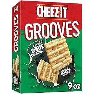 Cheez-It Grooves Crunchy Cheese Crackers, Snack Crackers, Lunch Snacks, Sharp White Cheddar, 9oz Box (1 Box)