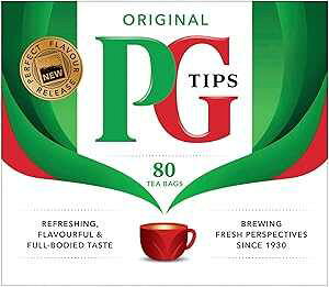PG Tips Black Non-Pyramid Tea Bags, 80 Count (Pack of 1)