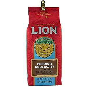 CIR[q[Av~AS[h[XgA10%RiR[q[uhAӁA7IXobO Lion Coffee, Premium Gold Roast, 10% Kona Coffee Blend, Ground, 7 Ounce Bag