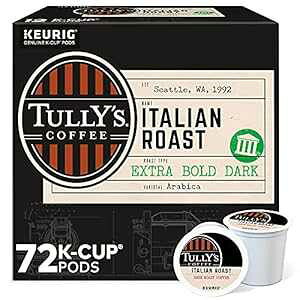 ^[YR[q[ C^A[XgAVOT[uL[O KJbv|bhA_[N[XgR[q[A72 Tully's Coffee Italian Roast, Single-Serve Keurig K-Cup Pods, Dark Roast Coffee, 72 Count