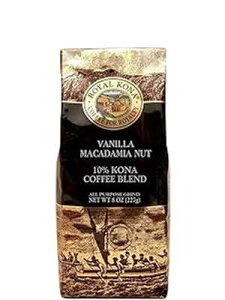 CRi 10% RiR[q[uhAoj}J_~A - ӁA8 IXobO ROYAL KONA COFFEE FOR ROYALTY Royal Kona 10% Kona Coffee Blend, Vanilla Macadamia Flavor - Ground, 8 Ounce Bag