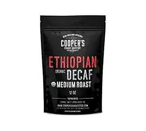 L@G`IsA fJtF XCX SWPASR[q[ (12 IX̑S) Cooper's Cask Coffee Organic Ethiopian Decaf Swiss Water Processed SWP, Whole Bean Coffee (12oz Whole Bean)