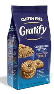 Gratify Oet[ vbcF VY S}V[h r[K GF vbcF NXvA10.5IX obO (6pbN) Gratify Gluten Free Pretzel Thins Sesame Seed Vegan GF Pretzel Crisps, 10.5oz Bag (Pack of 