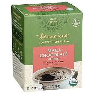 Teeccino Maca Chocolat Herbal Tea - Rich & Roasted Herbal Tea That s Caffeine Free & Prebiotic with Natural Energy from Adaptogenic Peruvian Maca, 10 Tea Bags