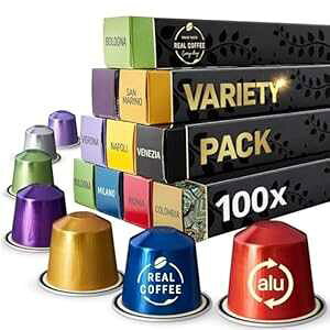 REAL COFFEE GREAT TASTE. EVERY DAY Mixed Variety Pack for Nespresso 100 Test Winning Aluminum Capsules 8 Distinctive Italian Flavors 100% Nespresso Compatible Pods