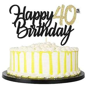 PALASASA ubNS[hOb^[nbs[o[Xf[P[Lgbp[ - 40N/aP[Lgbp[p[eB[fR[V (40th) PALASASA Black Gold Glitter Happy Birthday cake topper - 40 Anniversary/Bi