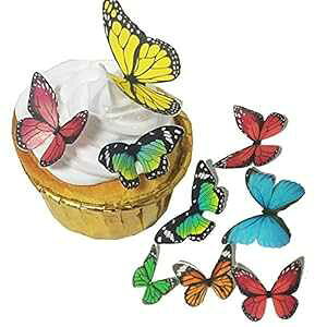 Chockacake Hp 34 ZbgAEFfBOP[LAap[eB[At[hfR[VA~bNXTCYƃJ[ Sylvia&Vicky Chockacake Edible Butterflies Set of 34,Wedding Cake Birthday Party Food Decorat