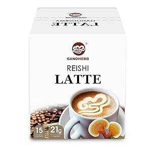 GANOHERB Reishi Mushroom Latte Coffee Powder, 4 in 1 Instant Arabica Coffee with Organic Ganoderma Lucidum Extract to , Rich Taste Excellent Flavor, 11.1oz (15 Count)