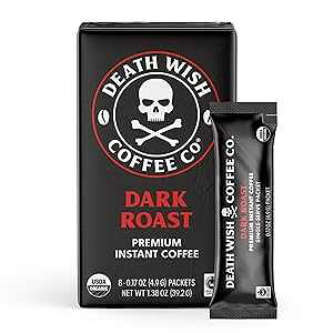 Death Wish Coffee Co. Death Wish Coffee Instant Dark Roast Coffee Packets, Bold & Intense Blend of Arabica & Robusta Beans, USDA Organic, 8 Count