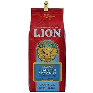 CIR[q[Ag[XgRRibct[o[ACg[XgAvOEhA10IXobO Lion Coffee, Toasted Coconut Flavor, Light Roast, Pre-Ground, 10 Ounce Bag