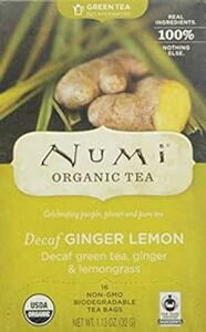 Numi I[KjbNeB[ fJtF WW[AeB[obO 16 ܓAfJtFΒ (pbP[W͈قȂꍇ܂) Numi Organic Tea Decaf Ginger Lemon, 16 Count Box of Tea Bags, Decaf Green Tea 