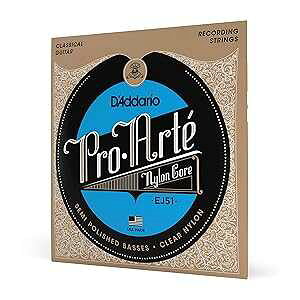 D'Addario Guitar Strings - Pro-Arte Classical Guitar Strings - EJ51 - Nylon Guitar Strings - Semi Polished Basses Nylon Core, Hard Tension