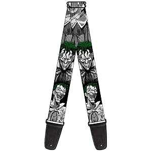 Buckle-Down DC Comics Guitar Strap, Joker Laughing Poses Black White Green, 2 Inches Wide
