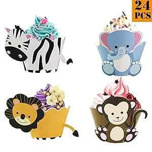 24 s[X/bg쐶JbvP[Lbp[aP[Lp[eB[̑piCI[u Vivian 24 pcs/lot Wild Animal Cupcake Wrappers Birthday Cake Party Decoration Supplies Lion Monkey Zebra Elephant