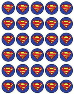 スーパーマンのロゴをテーマにした食用カップケーキトッパー 30 個、食用ケーキデコレーションコレクション ウエハースシートでノーカット食用 Happy Choices 30 x Edible Cupcake Toppers Themed of Super