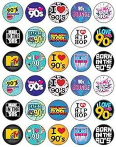 90N̐HpP[LfR[Ṽp[eB[RNVe[}ɂHpJbvP[Lgbp[30 EGn[XV[gŃm[JbgHp Happy Choices 30 x Edible Cupcake Toppers Themed of 90s Party