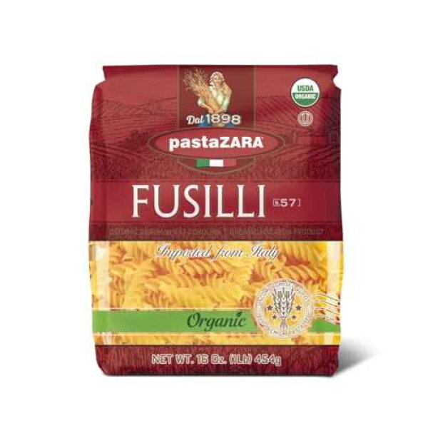 PASTA ZARA - Fusilli - Organic - 100% Italian Pasta, Made with Durum Wheat Semolina Flour, Non GMO, Kosher (1 LB. BAG) - Consistently al Dente.