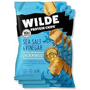 Wilde Chips WILDE Sea Salt and Vinegar Protein Chips, Thin and Crispy, High Protein, Keto Friendly, Made with Real Ingredients, 2.25oz Bags (Pack of 3)