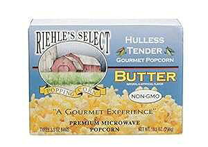 Riehle's セレクト ポッピングコーン「ハレス」バター電子レンジ用ポップコーン - 1 箱 (3 パック) Riehle's Select Popping Corn "Hulless" Butter Microwave Popcorn - 1 Box (3 Packs)