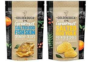 S[f_bNOЂtBbVXLƃ|egNXvA2pbNie1j The Golden Duck Gourmet Salted Egg Yolk Fish Skin and Potato Crisps, 2 Packs (1 of each)
