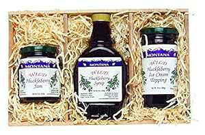 ^i Mtg: nbNx[ Vbv 10 IXAnbNx[ W 8 IXAnbNx[ gbsO 10 IX Huckleberry Haven Montana Gift Crate: 10oz Huckleberry Syrup, 8oz Huckleberry Jam,
