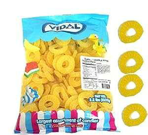 Vidal �O�~ �p�C�i�b�v�� �����O �L�����f�B�[�A2.2 �|���h Vidal Gummi Pineapple Rings Candy, 2.2 Pounds