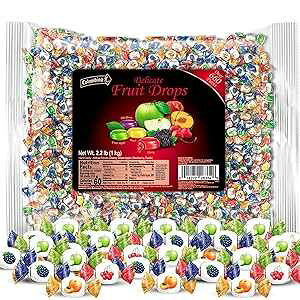 Colombina Delicate Fruit Drops, 4 Assorted Fruit Candy Flavors, Individually Wrapped, Ideal for Easter, Halloween, and Christmas, 2.2lbs (Pack of 1)