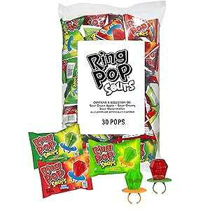 Ring Pop Sours Individually Wrapped Bulk Lollipop Variety Party Pack 30 Count Lollipop Suckers w/ Assorted Flavors for Kids - Fun Sour Candy Bulk for Birthdays, Party Favors, & Celebrations