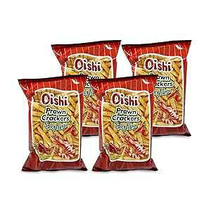 ΊCVׂ XpCV[t[o[ 2.12IX 4pbN Oishi Prawn Crackers Spicy Flavor 2.12oz Pack of 4