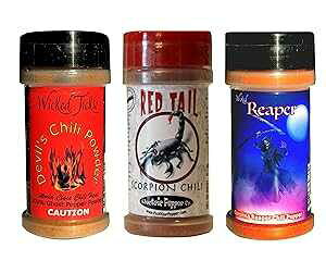 XpCX MtgZbg LCi [p[ `pE_[ S[Xgybp[ XR[sIpE_[ 3pbN Wicked Reaper Spice Gift Set Carolina Reaper Chili Powder Ghost Pepper Scorpion Powder 3 Pack