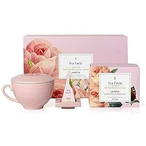 Tea Forte Jardin MtgZbg sÑJtFJbvAeB[gCÃs~bheB[Ct[U[obO10t Tea Forte Jardin Gift Set with Pink Cafe Cup, Tea Tray and 10 Handcrafted Pyramid Tea In