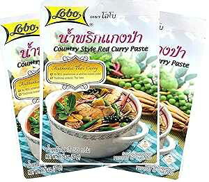 { Jg[ X^C bh J[ y[Xg (WO J[) 1.76 IXA^CYA3 pbN Lobo Country Style Red Curry Paste (Jungle Curry) 1.76 Ounce, Product of Thailand, Pack of 3