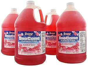 Snappy Bubble Gum Sno Cone Syrup, 4-1 Gallon (128 ounces) Size, 4 Pack, Ready to Use For Snow Cone Machines, Flavored Syrup for Shaved Ice, 14 Snow Cone Flavor Options Snappy Bubble Gum Sno Cone Syrup, 4-1 Gall