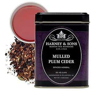 Harney & Sons Harney and Sons Mulled Plum Cider, 4oz Loose Leaf Herbal Tea with Cinnamon, Rooibos, Apple Pieces, and Plum, Dark Red, PP-GRCE8634