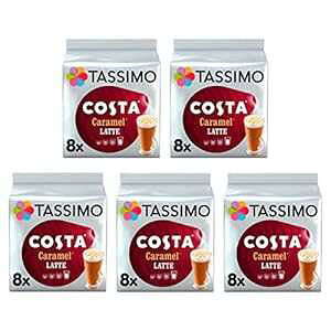 ^bV RX^ L e 16  8 H (5 Av 80 A40 H) Tassimo Costa Caramel Latte 16 discs, 8 servings (Pack of 5, Total 80 discs, 40 servings)