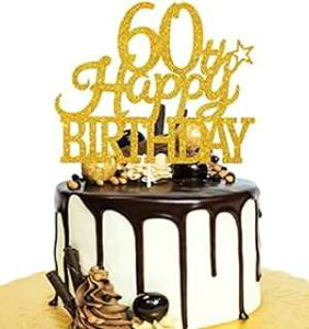 Happy 60th Birthday P[Lgbp[ - S[hOb^[ 60΂̒ap[eB[P[Lpi - Happy Retirement afR[V LHCING Happy 60th Birthday Cake Topper - Gold Glitter 60th Birthday Party Cake Supplie