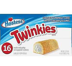 Hostess Twinkies UPC �R�[�h�Ɛ������L�ڂ��ꂽ�Ĕ̃��x���t�� 1.31 �I���X / 16 �p�b�N Hostess Twinkies Labeled for resale with UPC code and ingredients 1.31oz / 16 pk