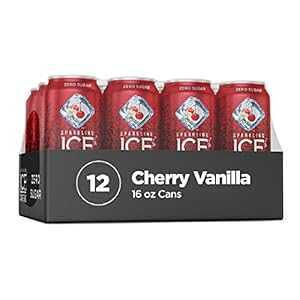 Sparkling Ice +Caffeine Cherry Vanilla Sparkling Water, with and Vitamins, Zero Sugar, 16 fl oz Cans (Pack Of 12)