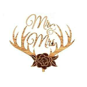 MR MRS ؐEFfBOP[Lgbp[ ؖڒP[LsbN p[eB[fR[Vp (}p) EFfBOpip Amosfun MR MRS Wooden Wedding Cake Topper Decorative Wood Grain Cake Picks for Party Decorat