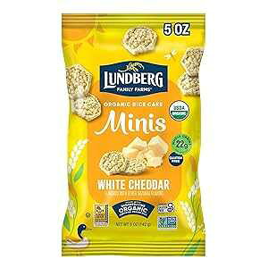 Lundberg Organic White Cheddar Rice Cake Minis, 5 Ounce, Gluten-Free, USDA Certified Organic, Non-GMO Verified, Whole Grain Brown Rice