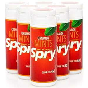 Spry LVg[ ~gAViA45 JEg (6 pbN) - ǒNAt̐𑝉AL~߂uX~g Spry Xylitol Mints, Cinnamon, 45 Count (6-Pack) - Breath Mints That Promote Ora