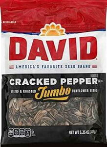 DAVID Seeds 5.25 Ounce (Pack of 1), DAVID Roasted and Salted Cracked Pepper Jumbo Sunflower Seeds, 5.25 oz