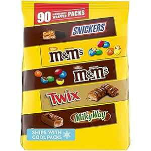 MARS M&M'S Milk Chocolate, M&M'S Peanut, SNICKERS, TWIX & MILKY WAY Individually Wrapped Bulk Variety Pack Chocolate Candy Assortment, 45.45 oz, 90 Pieces Bag