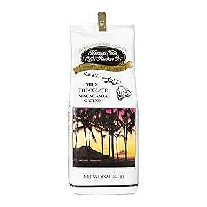 HAWAIIAN ISLES COFFEE ROASTERS CO. Hawaiian Isles Coffee Milk Chocolate Macadamia Flavored, Light Roast Ground Coffee, Roasted with Aloha - 8 Ounce Bag